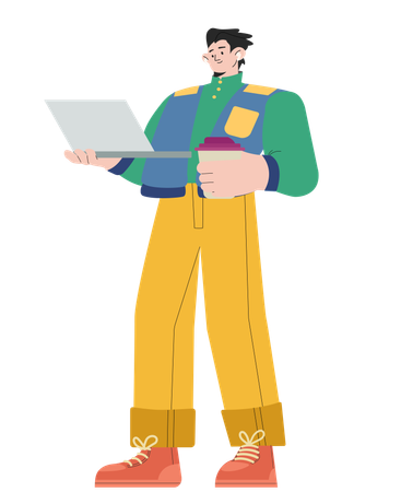 Homme avec un ordinateur portable  Illustration