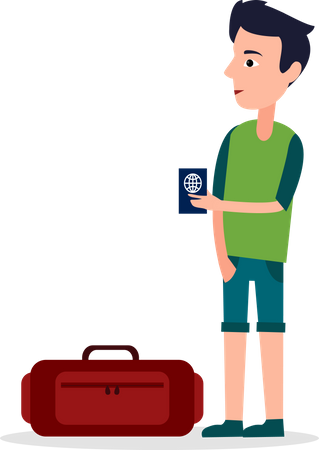 Homme avec passeport international en mains  Illustration