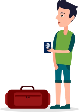 Homme avec passeport international en mains  Illustration