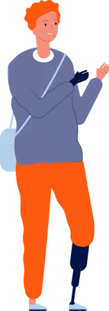 Homme avec prothèse de main et de jambe  Illustration