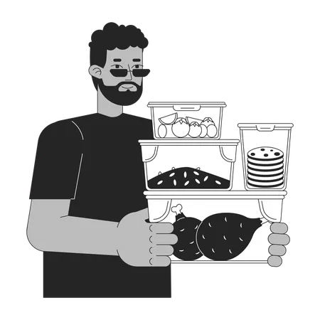 Homme avec récipient à repas  Illustration