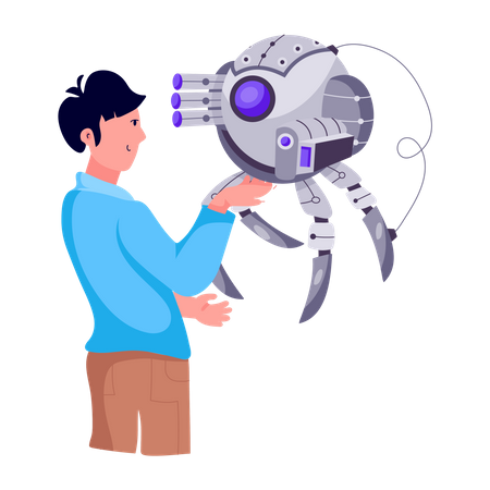 Homme avec robot  Illustration