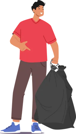 Homme avec un sac poubelle  Illustration