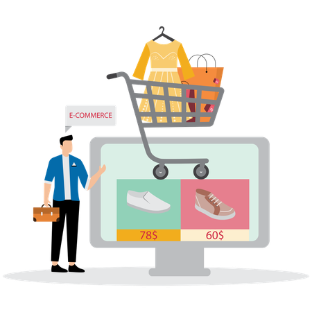 Homme avec un site de commerce électronique  Illustration