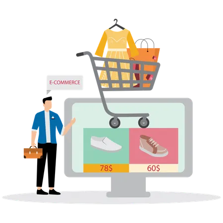 Homme avec un site de commerce électronique  Illustration