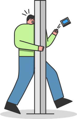 Homme avec téléphone heurtant le pilier de la route  Illustration