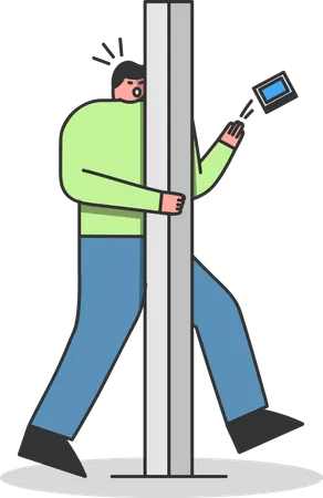 Homme avec téléphone heurtant le pilier de la route  Illustration