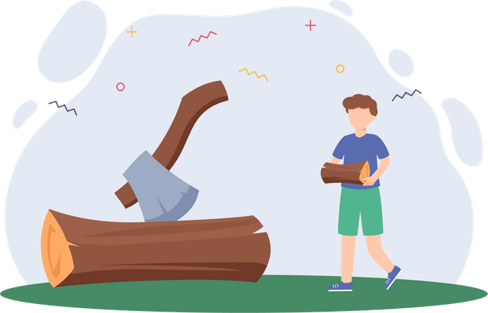 Homme avec un bloc de bois  Illustration