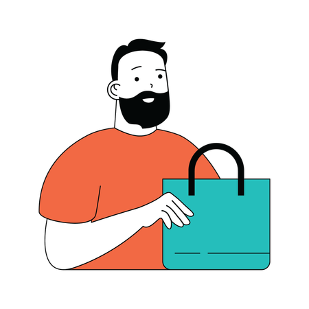 Homme avec un sac à provisions  Illustration