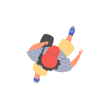 Homme avec un sac à bandoulière marchant vers le haut en vêtements décontractés  Illustration