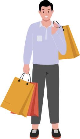 Homme avec un sac à provisions  Illustration