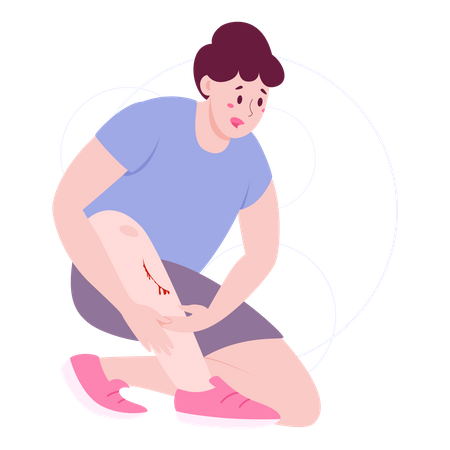 Homme avec un saignement au genou  Illustration
