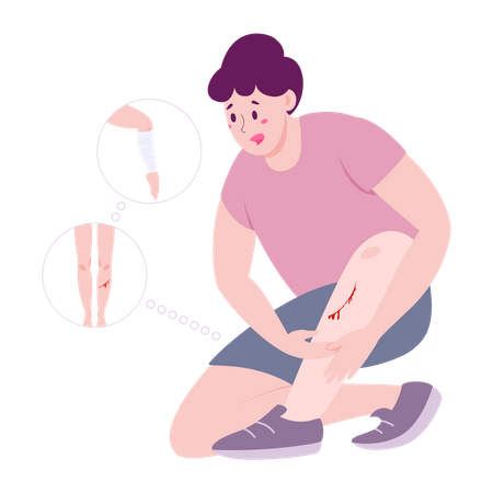 Homme avec une blessure hémorragique au genou  Illustration