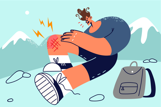 Homme avec une blessure hémorragique au genou  Illustration
