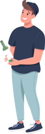 Homme avec une bouteille de vin  Illustration