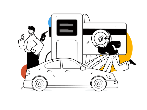 Homme avec voiture à la station-service  Illustration