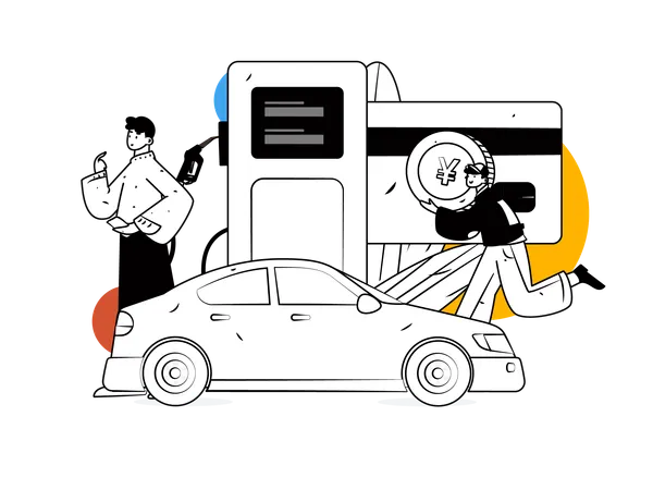 Homme avec voiture à la station-service  Illustration