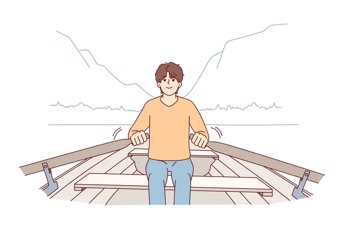 Homme, bateau à rames  Illustration