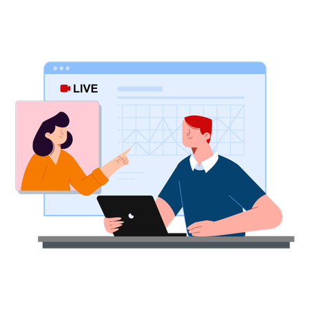 Un homme participe à un webinaire commercial en ligne  Illustration