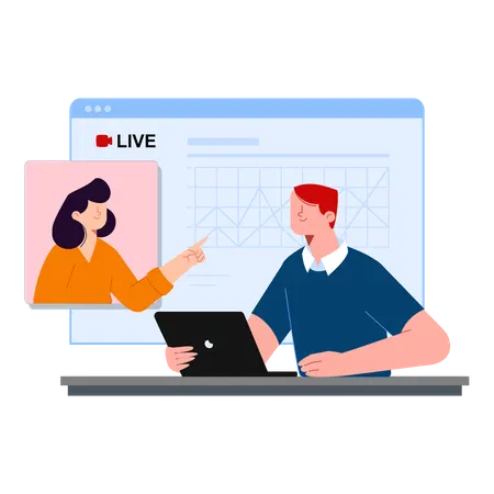 Un homme participe à un webinaire commercial en ligne  Illustration