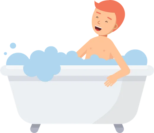 Homme se baignant dans une baignoire  Illustration