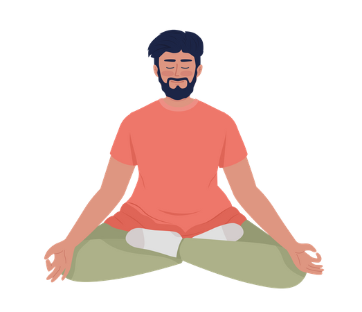 Homme barbu assis dans une pose de yoga relaxante  Illustration