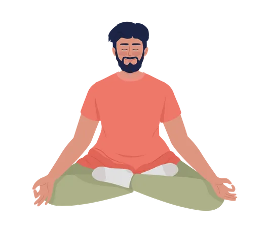 Homme barbu assis dans une pose de yoga relaxante  Illustration