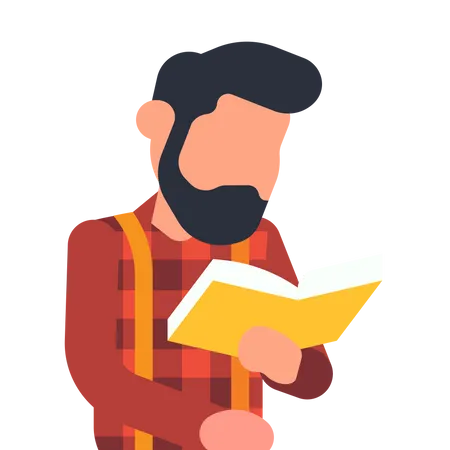 Homme barbu lisant un livre  Illustration