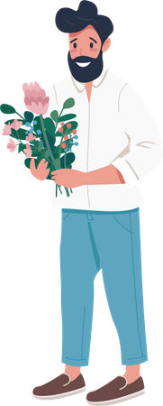 Homme barbu souriant avec arrangement floral  Illustration