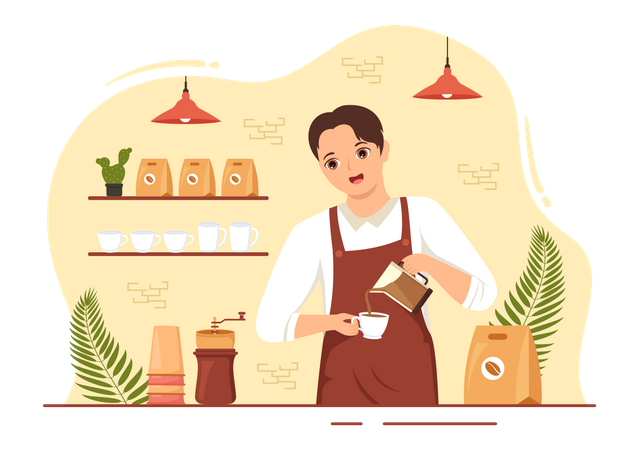 Barista masculin préparant du café  Illustration