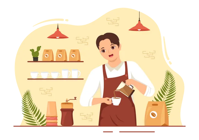 Barista masculin préparant du café  Illustration