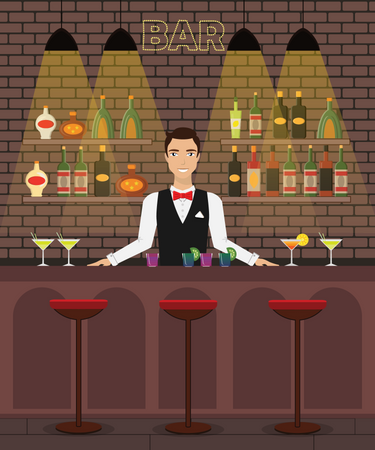 Barman masculin prêt à servir  Illustration