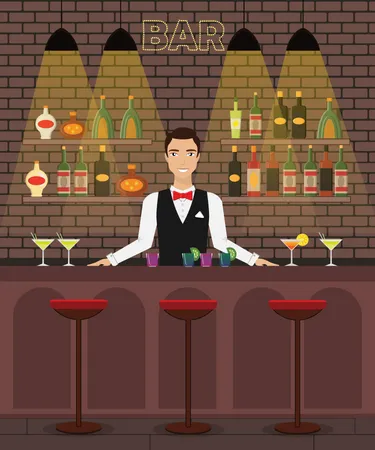 Barman masculin prêt à servir  Illustration