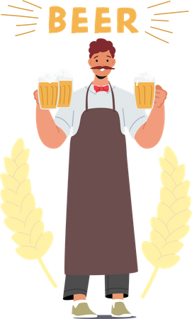 Barman masculin servant de la bière  Illustration