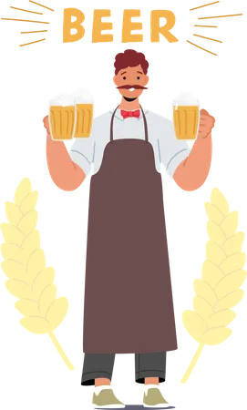 Barman masculin servant de la bière  Illustration