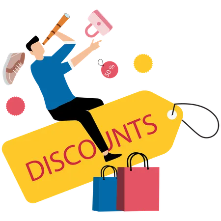 Homme obtenant une remise sur les achats  Illustration