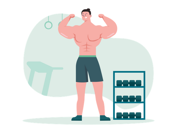 Bodybuilder masculin au gymnase  Illustration