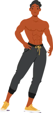 Homme culturiste avec un physique musclé et des abdominaux définis  Illustration