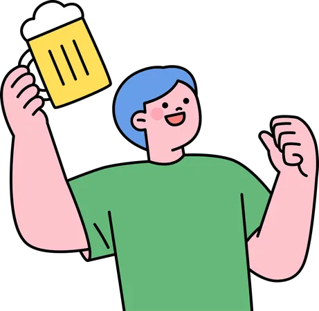 Homme buvant de la bière  Illustration