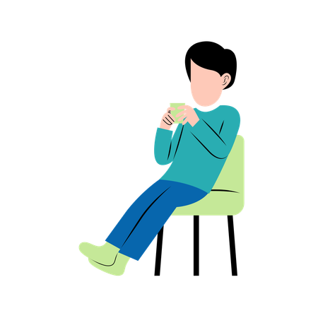 Homme buvant du café sur une chaise  Illustration