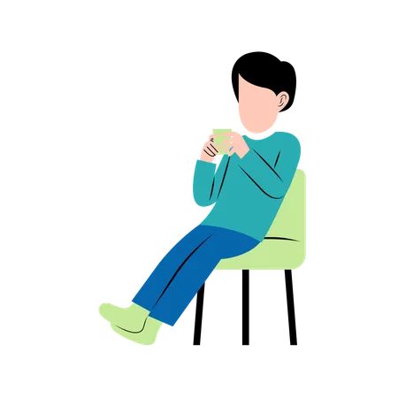 Homme buvant du café sur une chaise  Illustration