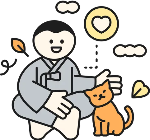 Homme bouddhiste avec chat  Illustration