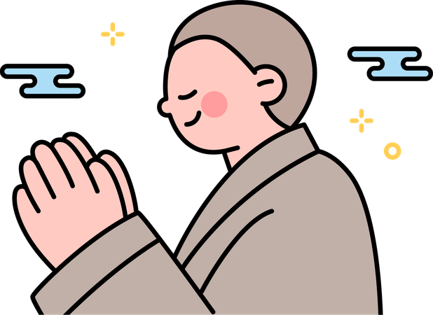 Homme bouddhiste faisant la prière bouddhiste  Illustration