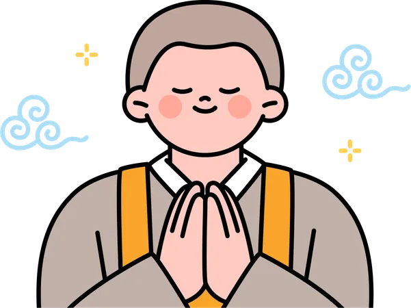 Homme bouddhiste faisant la prière bouddhiste  Illustration