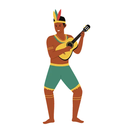 Homme brésilien jouant de la guitare  Illustration