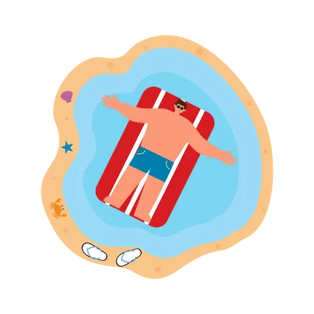 Homme en train de bronzer à la piscine  Illustration