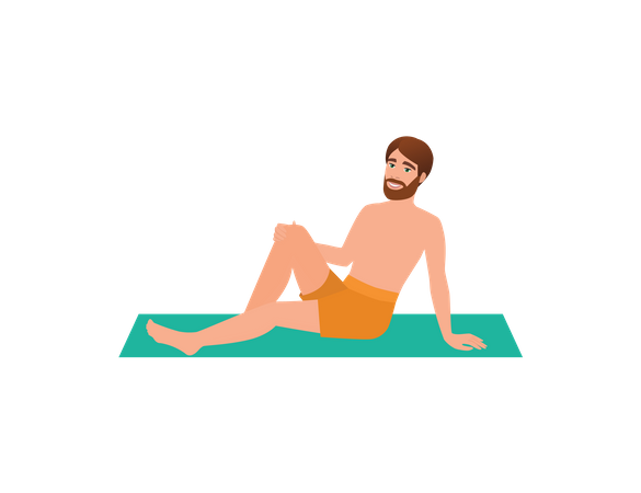 Homme en train de bronzer sur la plage  Illustration