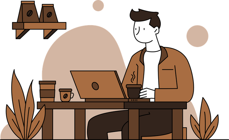 Homme buvant du café en travaillant  Illustration