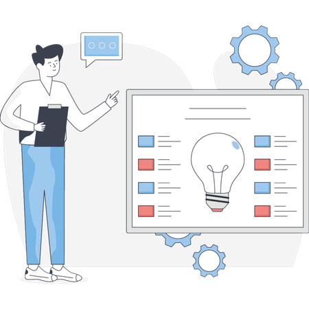 Homme définissant l'innovation commerciale  Illustration