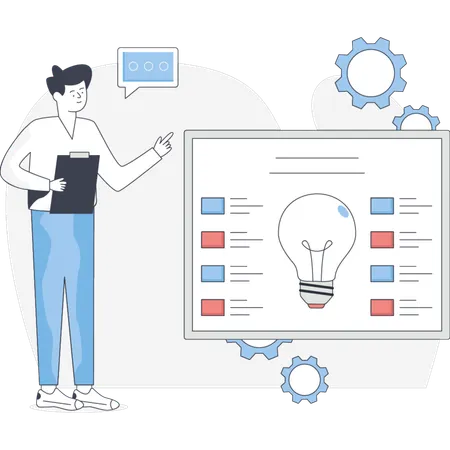 Homme définissant l'innovation commerciale  Illustration